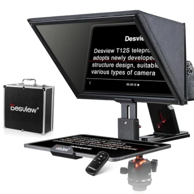 Afbeelding van Desview T12S teleprompter van aluminiumlegering, 12,9 inch hoge resolutie, metalen met afstandsbediening, app, compatibel iPad, tablet, smartphone voor DSLR camcorder