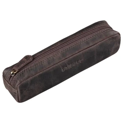 Afbeelding van STILORD &#039;Preston&#039; Leren Etui pennenetui Vintage Pen Ronde Pouch Pennenhouder School Potloden voor Mannen Vrouwen Echt Leer Kantoor, Donkerbruin, stijl