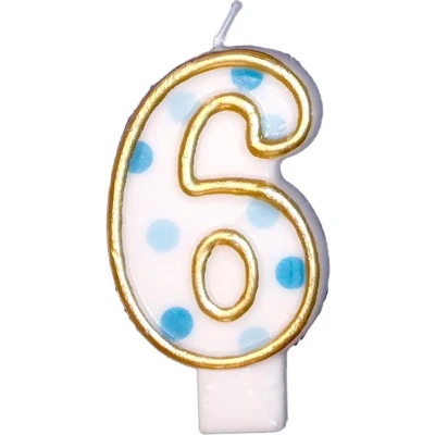 Afbeelding van Kaars 6 gespikkeld blauw