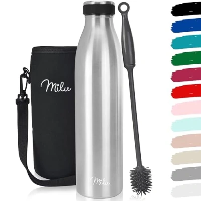 Afbeelding van Thermosfles, 500/750/1000 ml, roestvrij stalen drinkfles, thermoskan, lekvrije isolatiefles, dubbelwandig voor hete en koude dranken, geschikt koolzuurhoudende dranken incl. schoonmaakborstel &amp; draagtas, 750ml