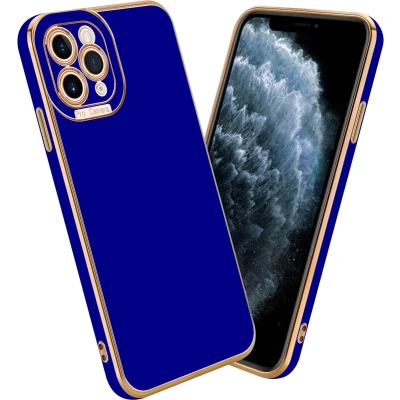 Afbeelding van Cadorabo Hoesje geschikt voor Apple iPhone 11 PRO in Glossy Blauw Rose Goud Beschermhoes van flexibel TPU silicone Case Cover en met camerabescherming