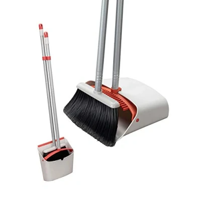 Afbeelding van Jekayla stoffer en blik met lange steel, bezem stofferset, combinatie van voor huishoudelijk gebruik handvat 137 cm huishoudelijke reiniging vegen binnenshuis (rood)