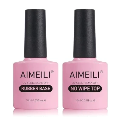 Afbeelding van AIMEILI No Wipe Top Coat en Rubber Base Set Soak Off Gel Nail Polish UV LED Art Manicure 2 x 10 ml