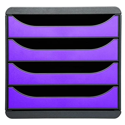 Afbeelding van Exacompta Ref. 310720D BIG BOX 4 laden voor documenten A4+ Buitenafmetingen: Diepte 34,70 x breedte 27,80 hoogte 26,70 cm zwart/paars