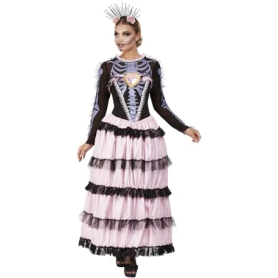 Afbeelding van Smiffy&#039;s Spaans &amp; Mexicaans Kostuum Senorita De Los Muertos Vrouw Roze, Zwart Small Halloween Verkleedkleding