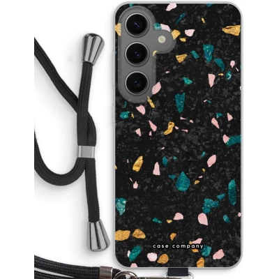 Afbeelding van Case Company® hoesje met Koord geschikt voor Samsung Galaxy S24 Terrazzo N10 Telefoonhoesje Zwart Bescherming aan alle Kanten en Over de Schermrand