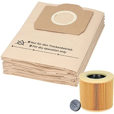 Afbeelding van 10 stofzuigerzakken + 1 filter voor Kärcher A2604, A2204, A2254, A2200, A2201, A2206, A2231, A2236, A2251, A2500, A2504, A2534, A25554, A2654, A24, A254, A2656, A2675
