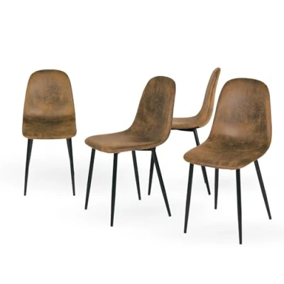 Afbeelding van Homy Casa Set van 4 zachte eetkamerstoelen met rugleuning en massief metalen poten voor woonkamer of huis, bruin