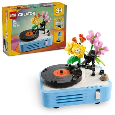 Image de LEGO Creator 3 en 1 Le tourne disque et ses fleurs Jeu de construction avec plantes Se transforme radio ou micro Jouet sur la musique pour garçons filles dès 8 ans Cadeau original 31172