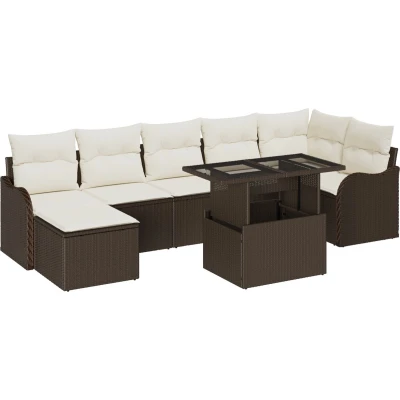 Afbeelding van vidaXL 8 Piece Tuin Sofa Set met Kussens Bruin Poly Rattan, 2 Zits Opslag &amp; Rattan