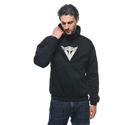 Afbeelding van Dainese Daemon X Safety hoodie met volledige ritssluiting, fleecejack, netstof, schouder en elleboogbescherming, motorjack voor heren, zwart/wit, 48