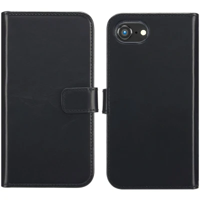 Afbeelding van Selencia Hoesje Geschikt voor iPhone 16e Echt Lederen Bookcase Zwart