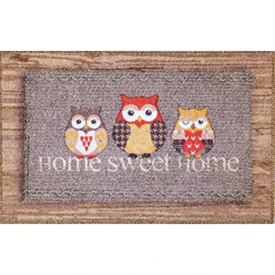 Afbeelding van oKu Tex Deco Soft Entrance Deurmat, antislip, uilenmotief, 40 x 60 cm, voor binnen, entree, voordeur, trap, uilenmotief