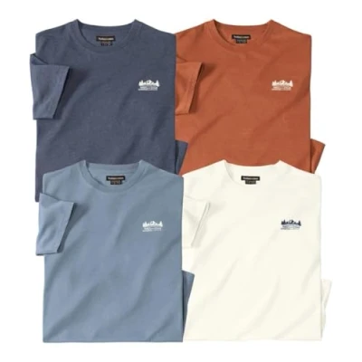 Afbeelding van ATLAS FOR MEN Set van 4 T shirts voor heren korte mouwen verkrijgbaar in grote maten M tot 5XL, marineblauw, ecru, baksteen, blauw