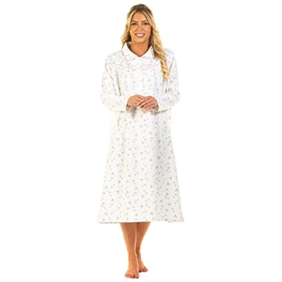 Afbeelding van Undercover Dames babydoll met lange mouwen van 100% geborsteld katoen flanel bloemenpatroon, Ivoor