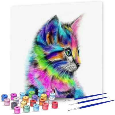Afbeelding van Rubye® Schilderen op Nummer Volwassenen Kleurrijke Kat Inclusief Verf en Penselen Canvas Schildersdoek Kleuren 40x50cm