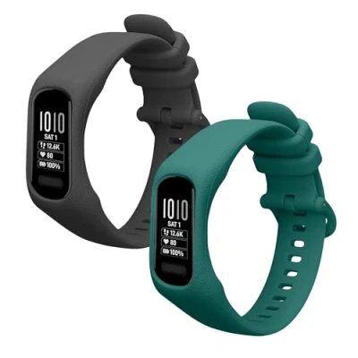 Afbeelding van kwmobile 2x horlogebandjes geschikt voor Garmin vivosmart 5 / Smart bandje Smartwatch bandjes van TPU Activity tracker horloge band in donkergrijs groen