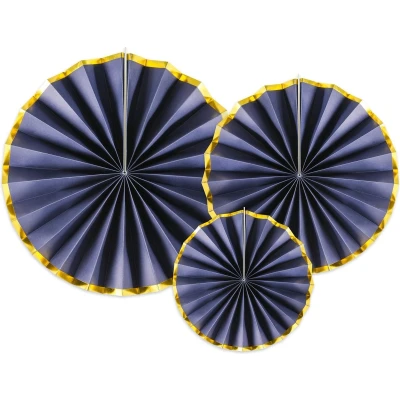 Afbeelding van Waaiers Marineblauw Goud 3 stuks