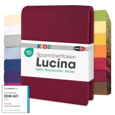Afbeelding van CelinaTex Lucina Jersey hoeslaken voor kinderen 60x120 70x140 cm, bordeauxrood, 100% gekamd katoen, superzacht, Oeko Tex gecertificeerd