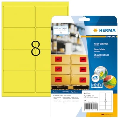 Afbeelding van Etiket HERMA 5144 99.1x67.7mm neongeel 160stuks
