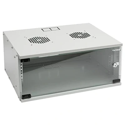 Afbeelding van HMF 65704 07 netwerkkast, serverkast 19 inch, 4 U, diepte 400 mm, glazen deur, lichtgrijs