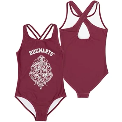 Afbeelding van HARRY POTTER Hogwarts Meisjes Badmode Bourgondië Crest Gold Navy Hedwig, Rood