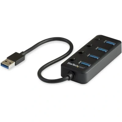 Image de StarTech.com Hub USB 3.0 à 4 ports avec interrupteurs marche/arrêt pour chaque port Multiprise vers 4x A (HB30A4AIB) Concentrateur (hub) x 3.1 Gen 1 de bureau P/N: HB30C4AIB