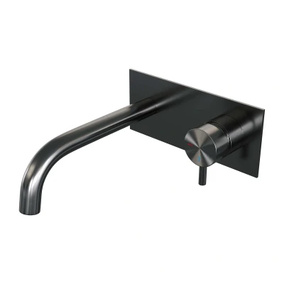 Afbeelding van Brauer gunmetal Edition Wastafelmengkraan inbouw gebogen uitloop links hendel kort smal afdekplaat model B 1 PVD geborsteld