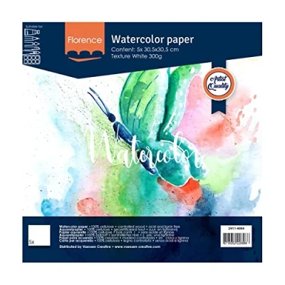 Afbeelding van Aquarelpapier Intens White 30,5x30,5cm 300 grams Lichte Structuur Texture Florence 5 vellen