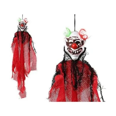 Afbeelding van Halloween/horror thema hang decoratie horror clown enge/griezelige pop 60 cm
