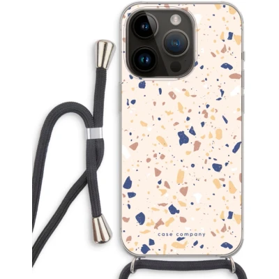 Afbeelding van Case Company® hoesje met Koord geschikt voor iPhone 14 Pro Terrazzo N23 Telefoonhoesje Zwart Extra Bescherming aan alle Kanten en Over de Schermrand