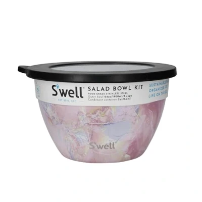 Afbeelding van S&#039;well slakom, geode roze, 1,9 l, slabox met kruidenhouder en afneembaar dienblad, lekvrij vaatwasmachinebestendig