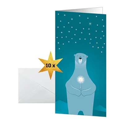 Afbeelding van SIGEL DS076 kerstkaarten &quot;Polar Bear with Candle&quot;, DL, 10 kaarten met enveloppen