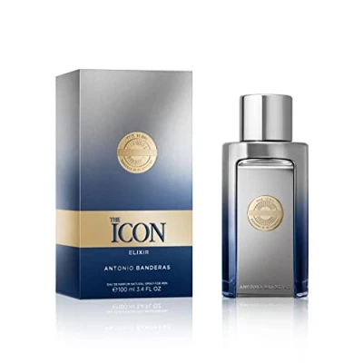 Afbeelding van Antonio Banderas The Icon Elixir Eau de Parfum voor heren, langdurig, frisse, elegante en sexy geur, kruidige, mariene houtachtige noten, ideaal speciale evenementen, 100 ml