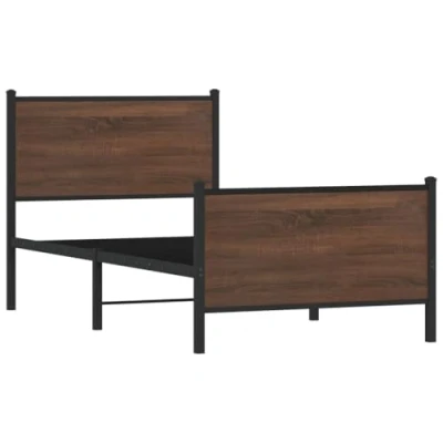 Afbeelding van Bedframe hoofd en voeteneinde metaal bruin eiken 100x200 cm
