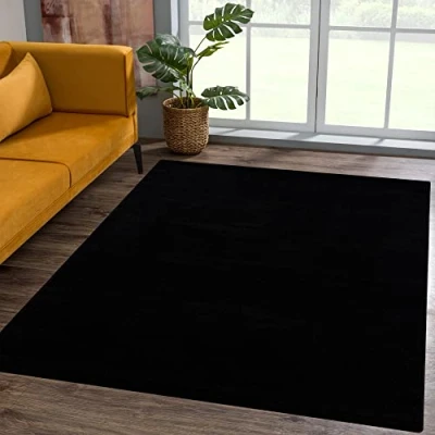 Afbeelding van SANAT Tapijt voor in de woonkamer, laagpolig, effen, modern, slaapkamer, werkkamer, hal, kinderkamer, keuken, zwart, 60 x 110 cm