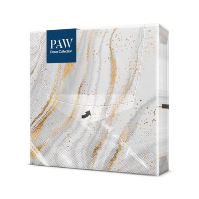 Afbeelding van PAW Papieren servetten, 3 laags (33 x 33 cm), 20 stuks, perfect voor verjaardagen, feesten, bruiloften, kommunion en vieringen, tafeldecoratie goudkleurig marmer
