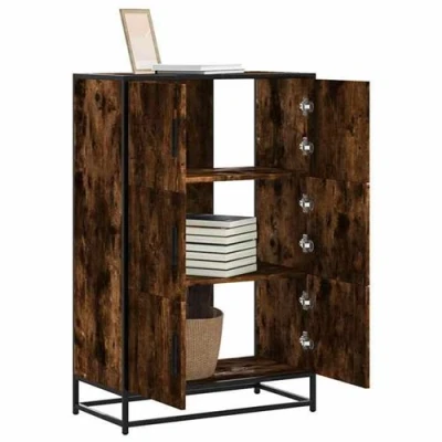Image de vidaXL Buffet haut chêne fumé 68x35x106,5 cm bois d&#039;ingénierie métal849071