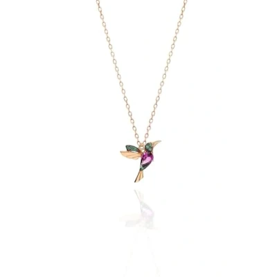 Afbeelding van Einzelstück Halsketting met kolibrie hanger I van 925 sterling zilver ketting echt verguld vogel Zirkonia (gouden ketting), Goud,