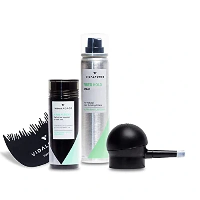 Afbeelding van VidalForce Starter Pack (pomp + optimisator microvezel haarvezel 30 g haarvezels) voor het verstoppen van haaralopeie haarvezels zwart (30 g)