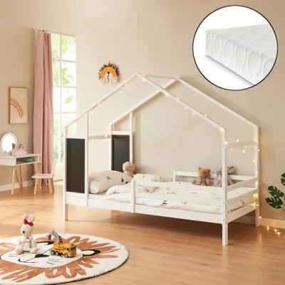 Afbeelding van Kinderbed Lorenskog huisbed met matras 200x90 cm wit [en.casa]