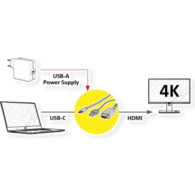 Afbeelding van USB C naar HDMI kabel Roline 1 meter (4K@60Hz, A, Verguld)