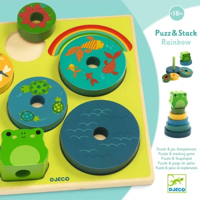 Afbeelding van Djeco houten puzzel en stapeltoren rainbow 7st