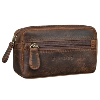 Afbeelding van STILORD &#039;Neal&#039; Sleutelzakje Leer Vintage Sleutelhoes Mini Portemonnee Kleine Kaarthouder RFID Case in Geschenkdoos, Soria bruin,