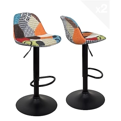 Afbeelding van KAYELLES GIS design keukenbarkrukken, set van 2 verstelbare barstoelen (patchwork)