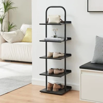 Afbeelding van Schoenenrek Poytya met 5 planken zwart 119x34x32 cm [en.casa]