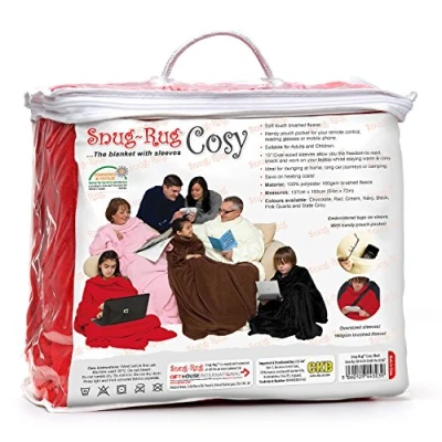 Afbeelding van Snug Rug Cosy Fleece deken met mouwen Rood TV Plaid Warmte bank