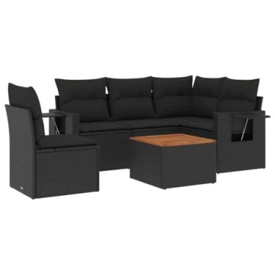 Afbeelding van vidaXL 6 delige Loungeset met kussens poly rattan zwart