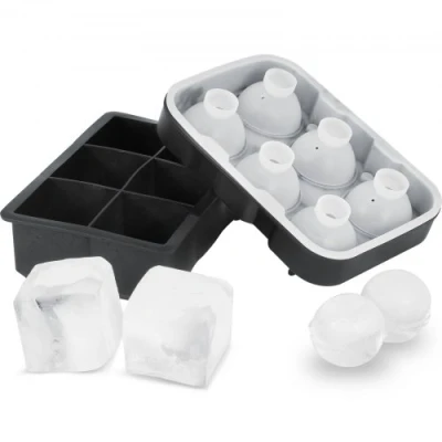 Image de VEVOR Bac à Glaçons 6 Sphères de 4,3 cm Cubes 5 Moule avec Couvercle Peu Encombrant en Silicone Alimentaire sans BPA Facile Retirer pour Boisson Vin Cocktail Whisky Café Soirée Bar