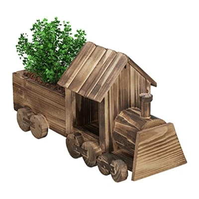 Afbeelding van Relaxdays Plantenbak trein hout tuindecoratie bloempot met folie houten